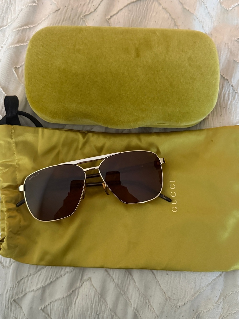 Gucci Gold Metal Sunglasses with Brown Lenses